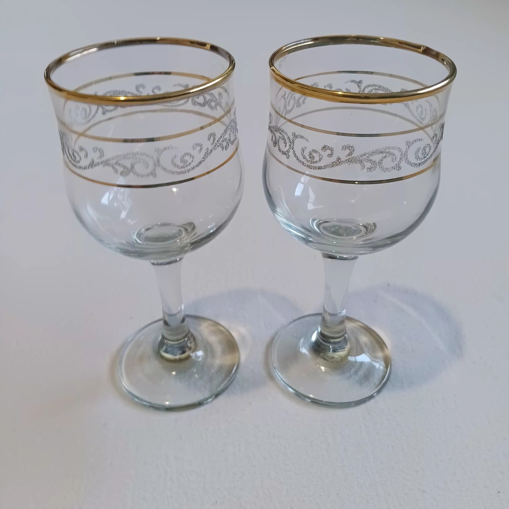 Elegant Gold Rimmed Sm Wine Glass Set Parabache Turkish Lot Of Two